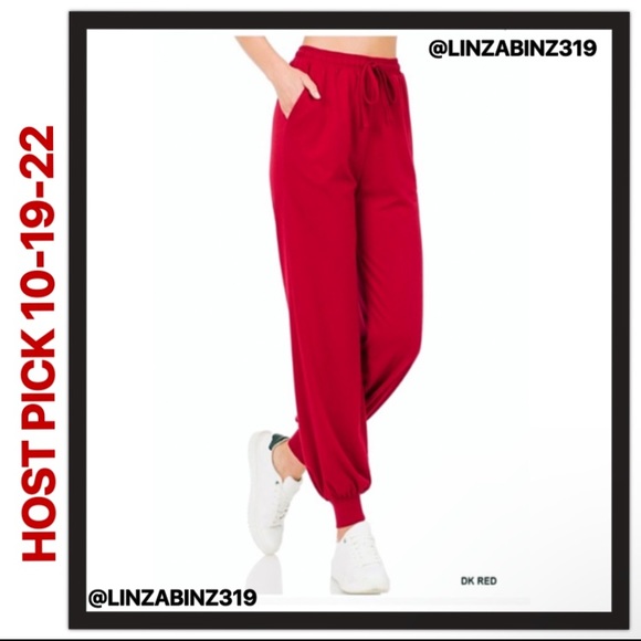 Brand NWT Red French Terry Ultimate Comfort Soft Joggers with Pockets Size Small - Picture 2 of 4